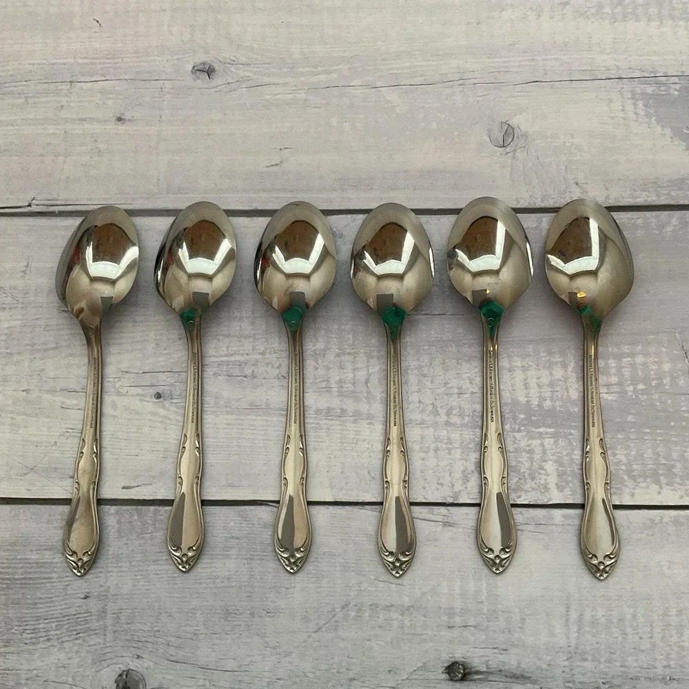 Simeon George Rogers Oneida HOMESTEAD 6 Oval Place Spoons Stainless Flatware #2